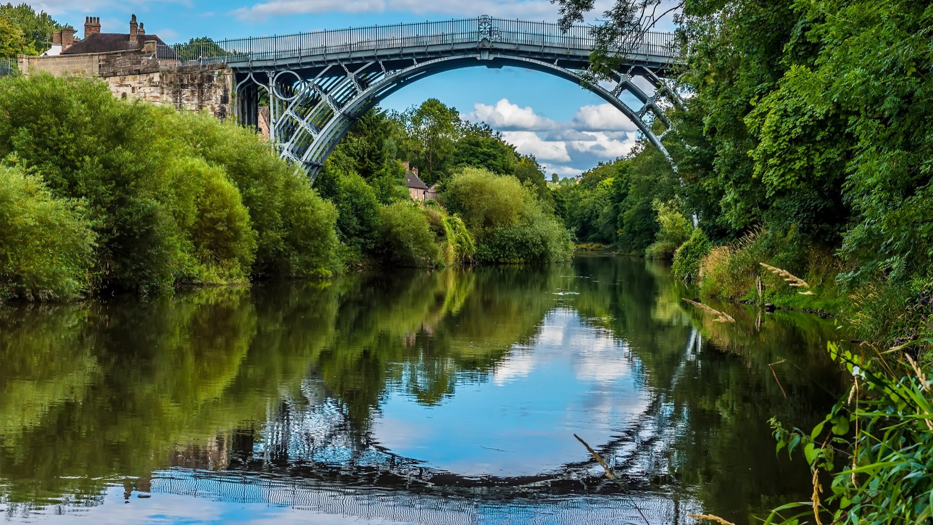 A view of the bridge over the River Severn at Ironbridge, Shropshire, UK