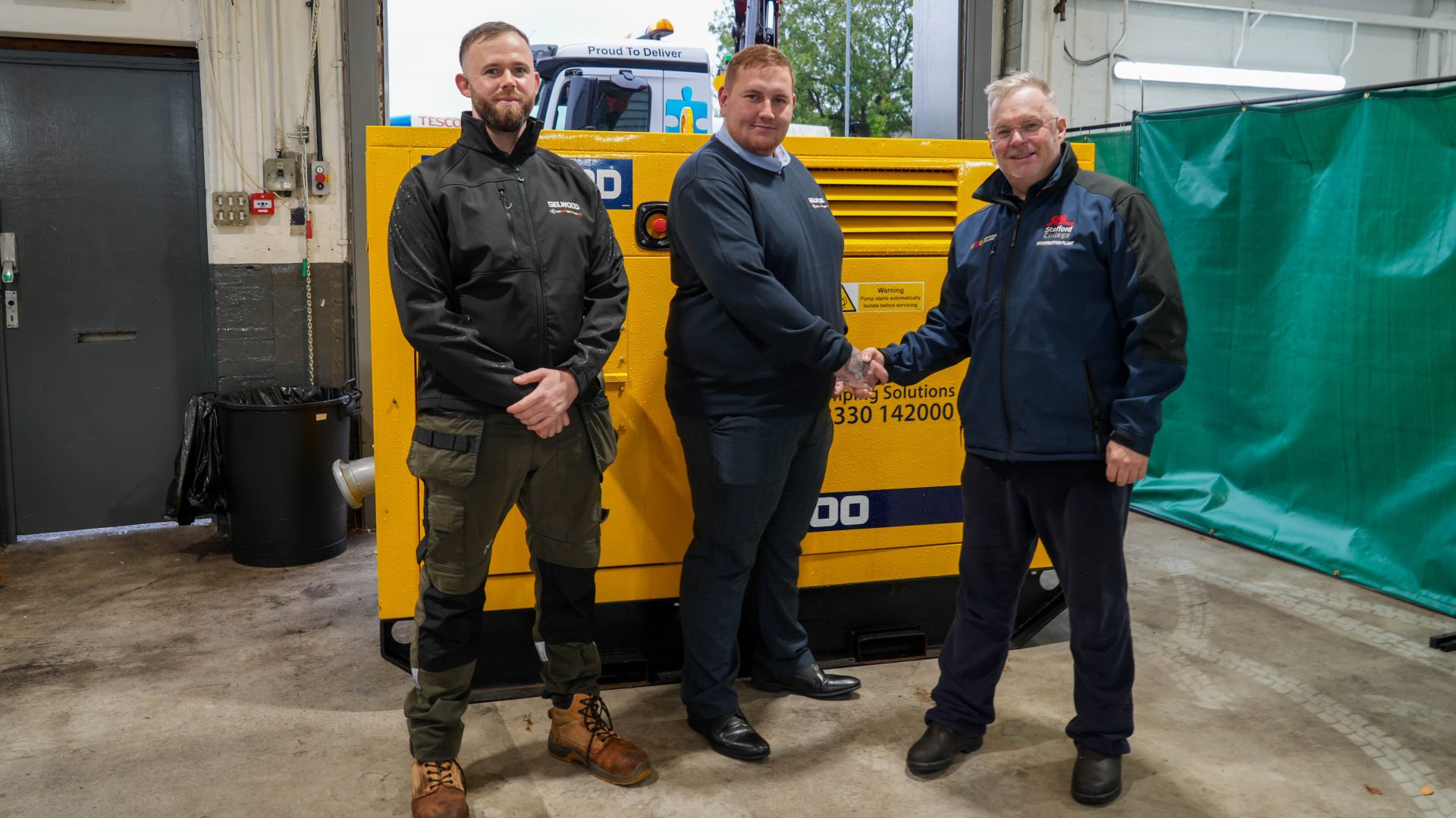 Image L-R - Jon Corbett, Southern Technical Support Engineer at Selwood, Reece Edwards, Head of Product and Service Excellence at Selwood and Eddie Peake, Curriculum Leader in Construction Plant at NSCG.