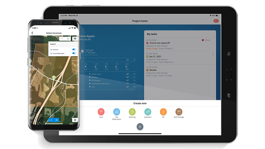 SYNCHRO lets you manage tasks and data in context to the project with dashboards, map views, and 2D and 4D models on desktop, mobile, or wearables. Image courtesy of Bentley Systems.