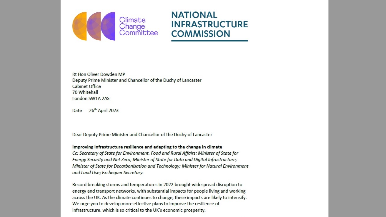 The National Infrastructure Commission and Climate Change Committee letter to government