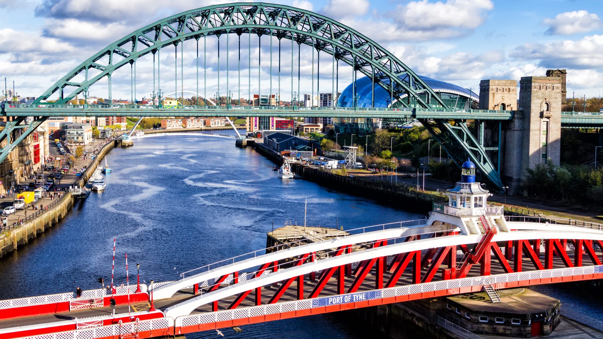 View of the Iconic Tyne Bridge spanning the River Tyne between Newcastle and Gateshead