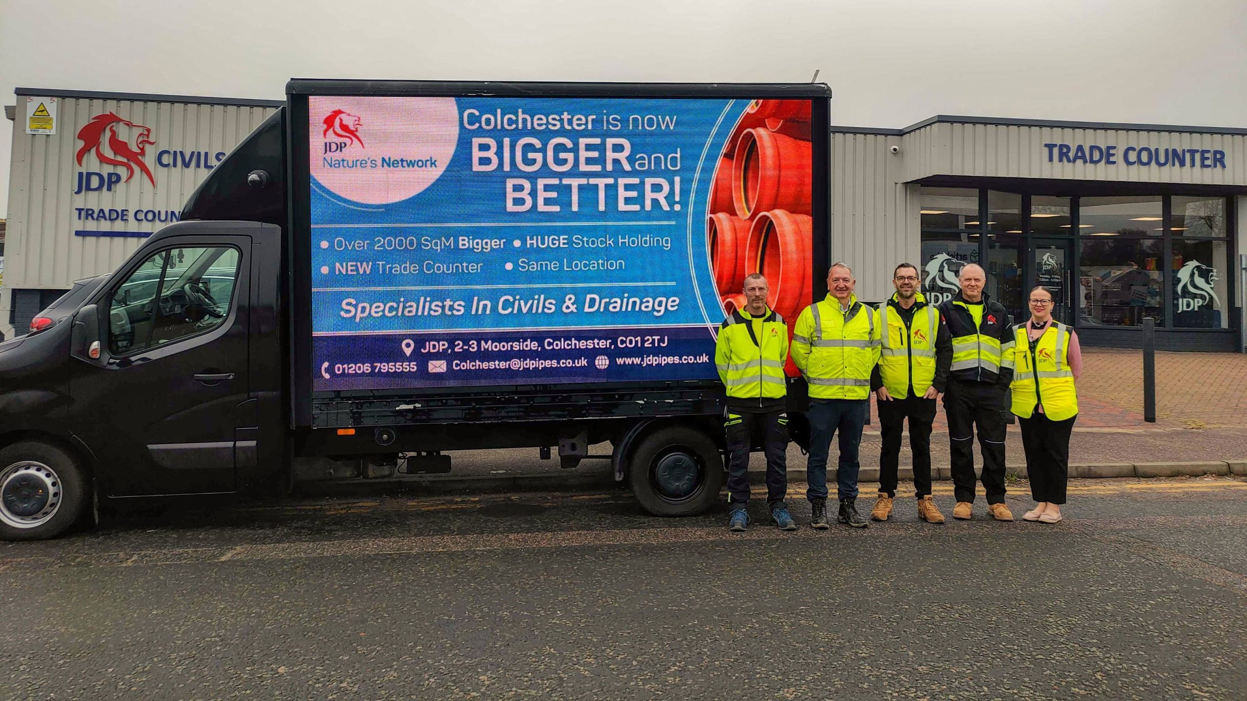 (L-R) Andy Wren (Trade Counter Sales), Darran Rickards (Managing Director), Paul Harrod-Welch (Network Manager SE), Richard Kerridge (Branch Manager), April Golding-Brodie (Sales Exec)