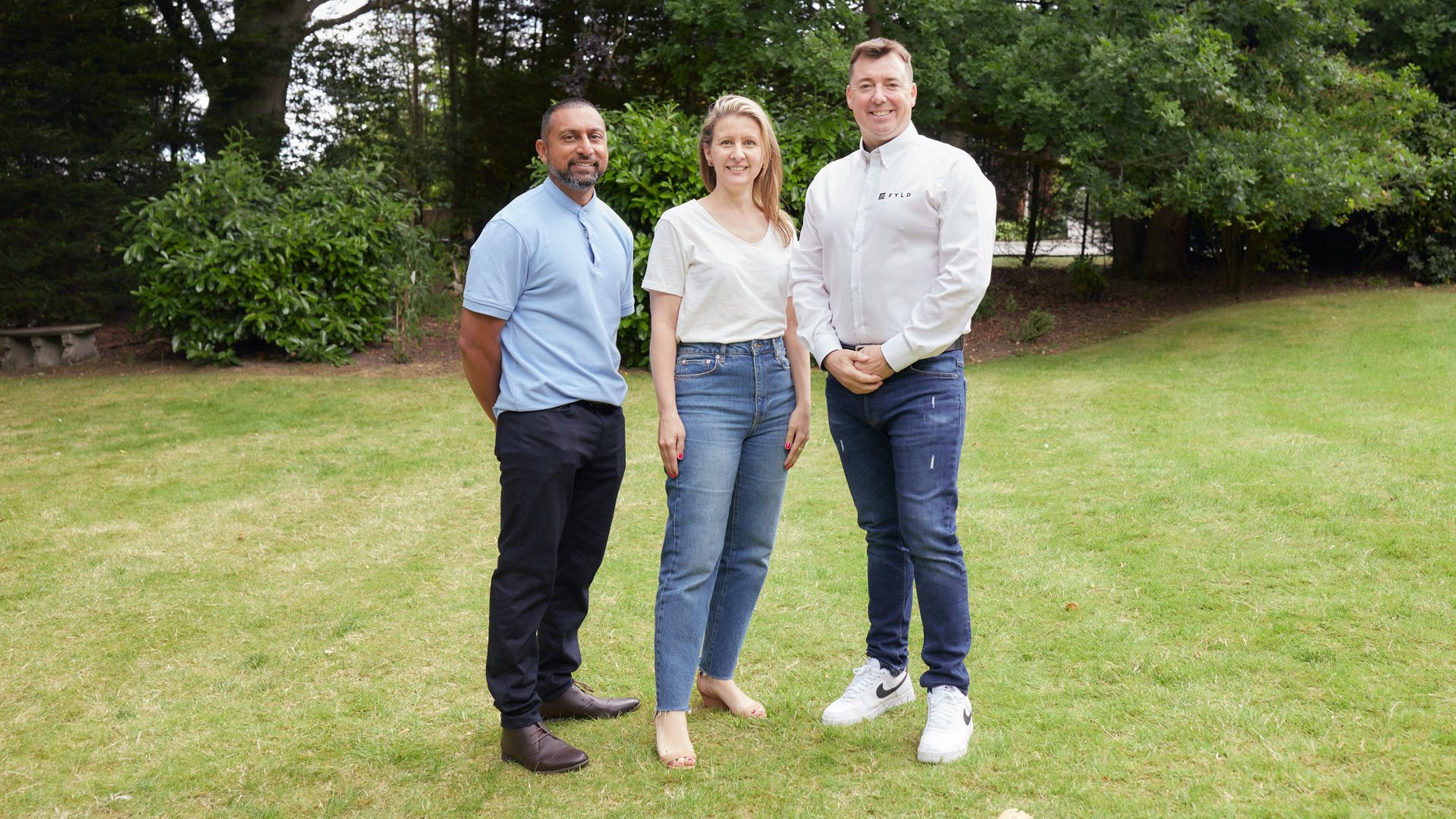 (R to L) FYLD Founders, Co-Founder and COO Anish Patel, Co-Founder and CEO Shelley Copsey, Co-Founder and Chief Futurist Karl Simons OBE