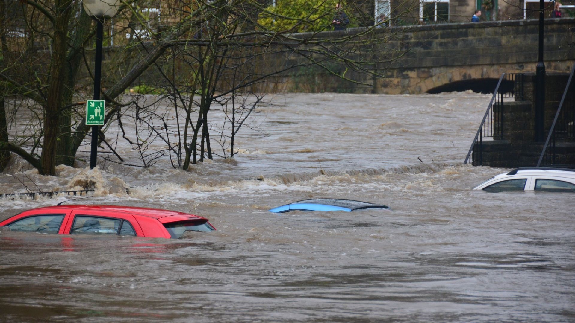 Cars submerged in flood water in Bingley, Bradford on Boxing Day 2015