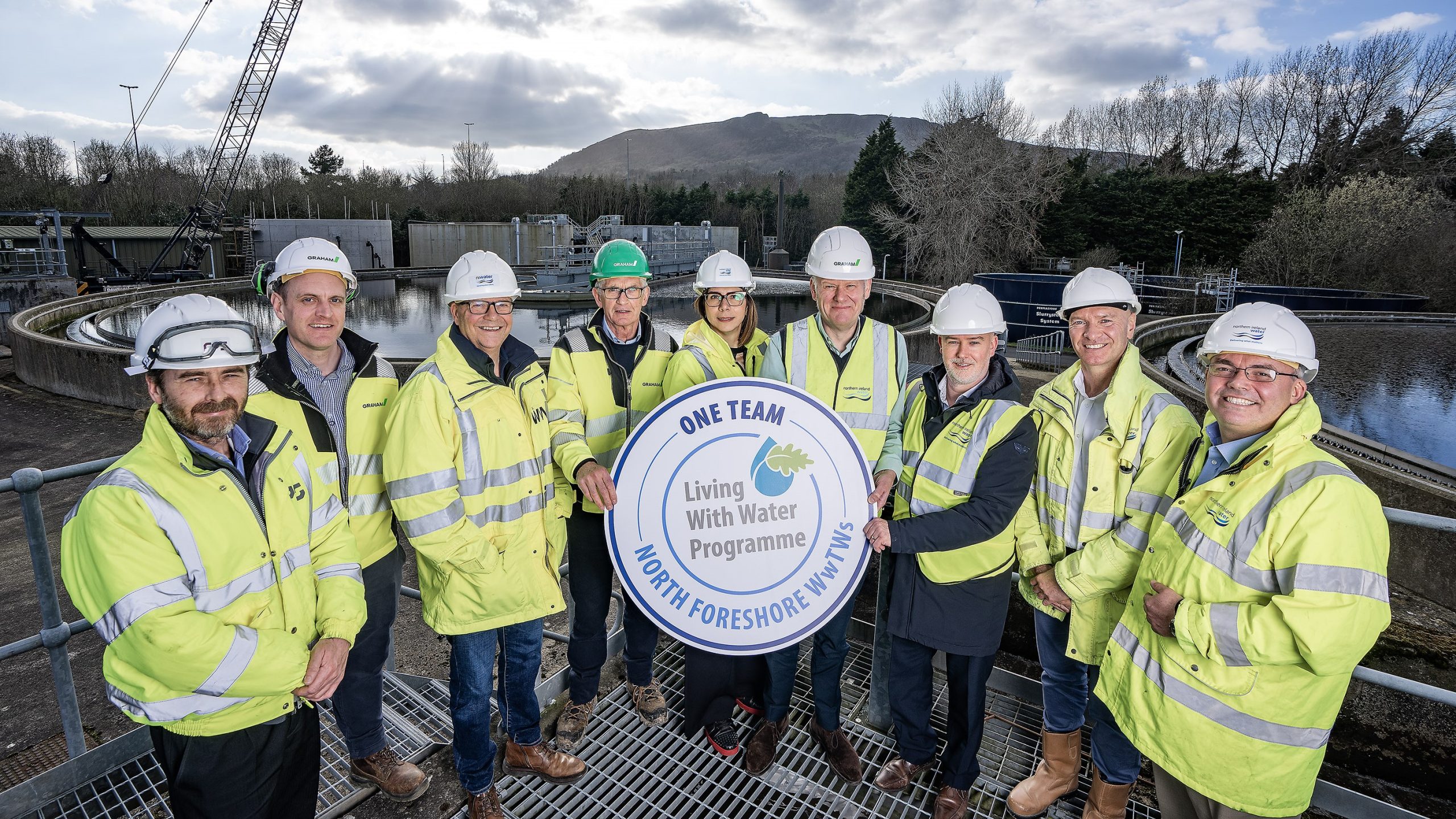 L-R: Sean Toal, RPS; David Slevin, GRAHAM; Mark Mitchell NI Water; PJ McCaffery, GRAHAM; Tzvetelina Bogoina, NI Water; Jon Dodwell, Stantec; Simon Langley, MWH Treatment; Bob McGarvey and Paddy Brow, NI Water.