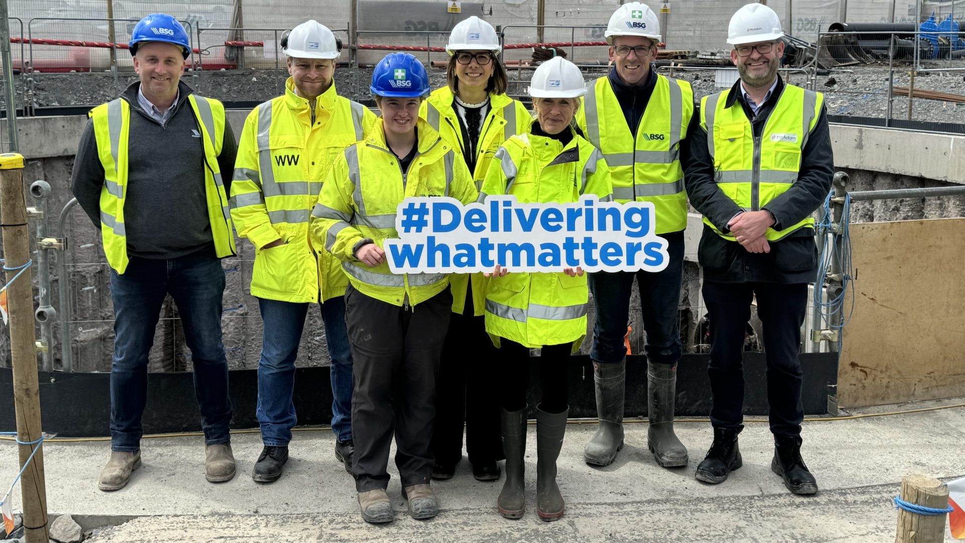 Meadow Lane Project team 1 (L-R, back row) Conor Ward BSG, John Griffin, Tzvetelina Bogoina (both NI Water), Michael Watson BSG and Fergus Kerr McAdam. Front row: Sarah Bell, BSG and Lisa Hughes from NI Water.