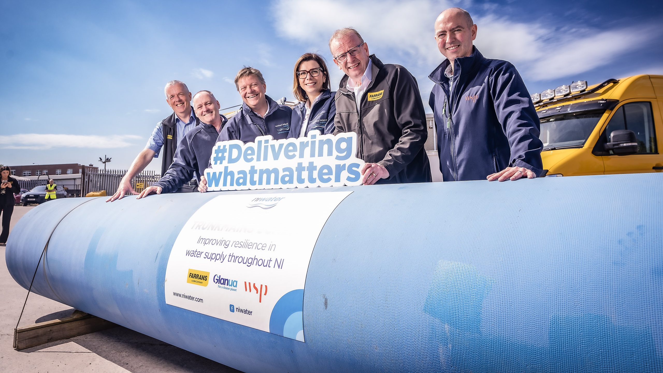 (L-R) Dominic Lavery Farrans, Martin Gillen, Mark Mitchell, Tzvetelina Bogoina (all NI Water), John Murphy Farrans and Shane Mullan WSP.