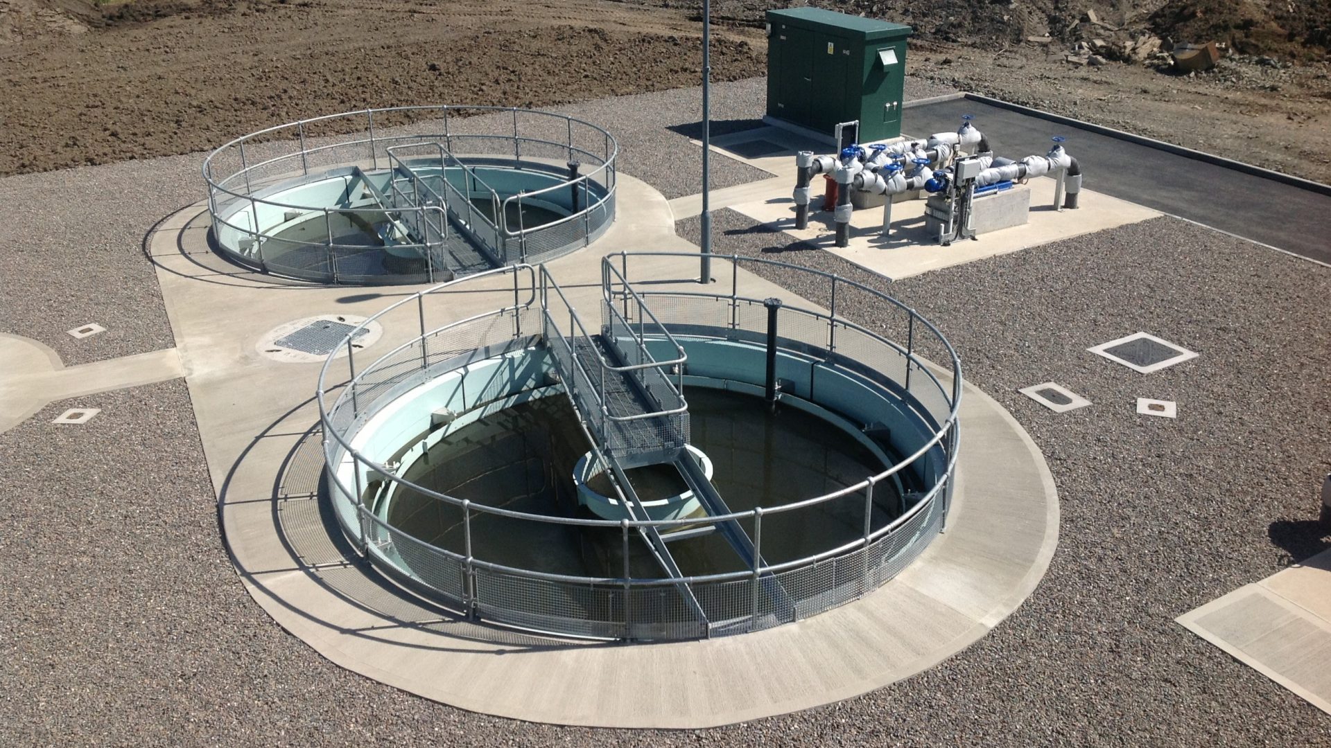 Conical tanks in situ in Airth, Scotland.