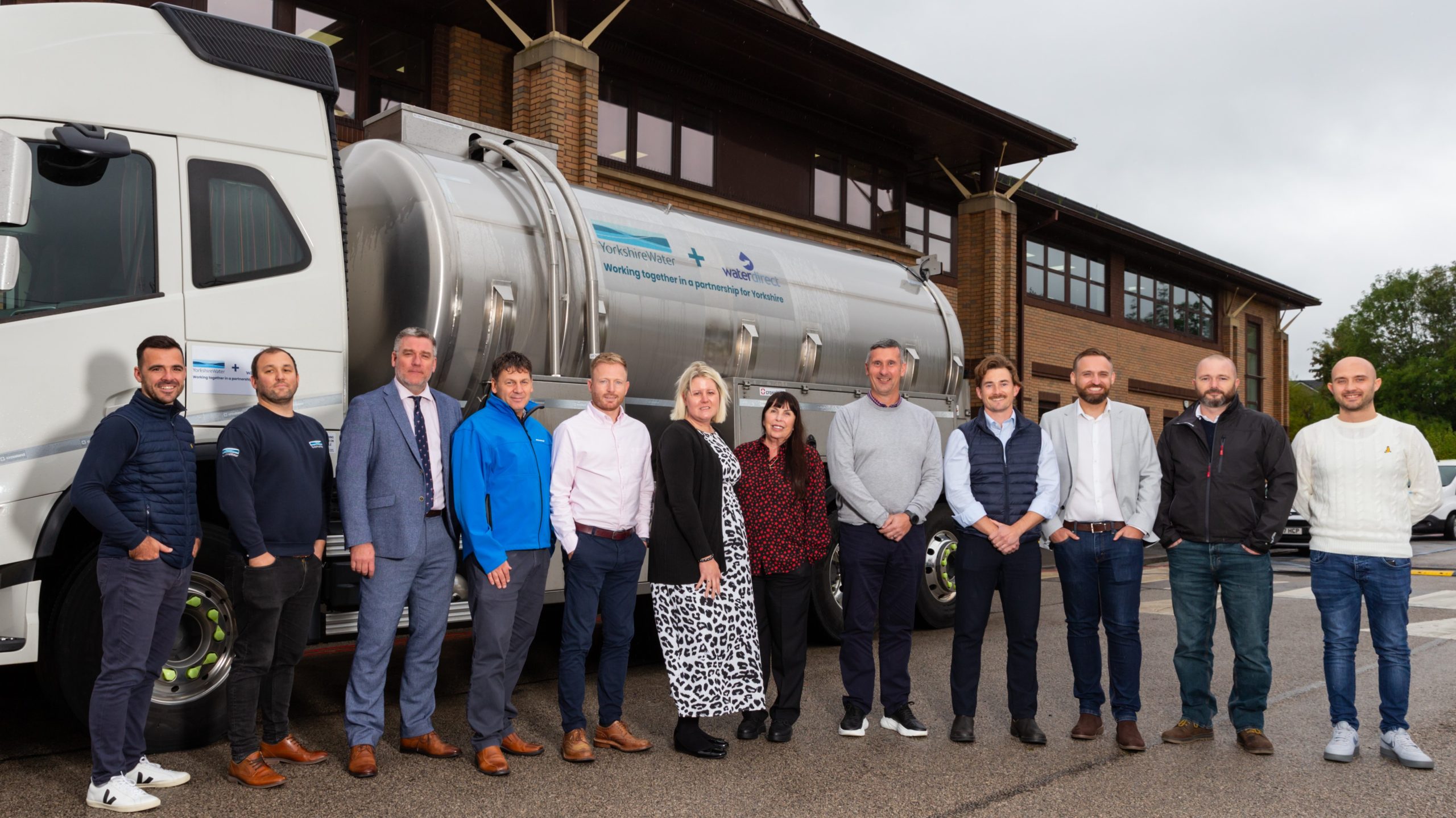 Full caption for group shot here: L-R Brad Goodaire, Sean Spafford, Adam Hirst-Gee, Nigel Robinson, Tom Carter, Zoe Massheder, Jean Hirst (all Yorkshire Warter), Adam Johnson, Chris Falconer, Oliver Silcock, Ross Carlton (all Water Direct)