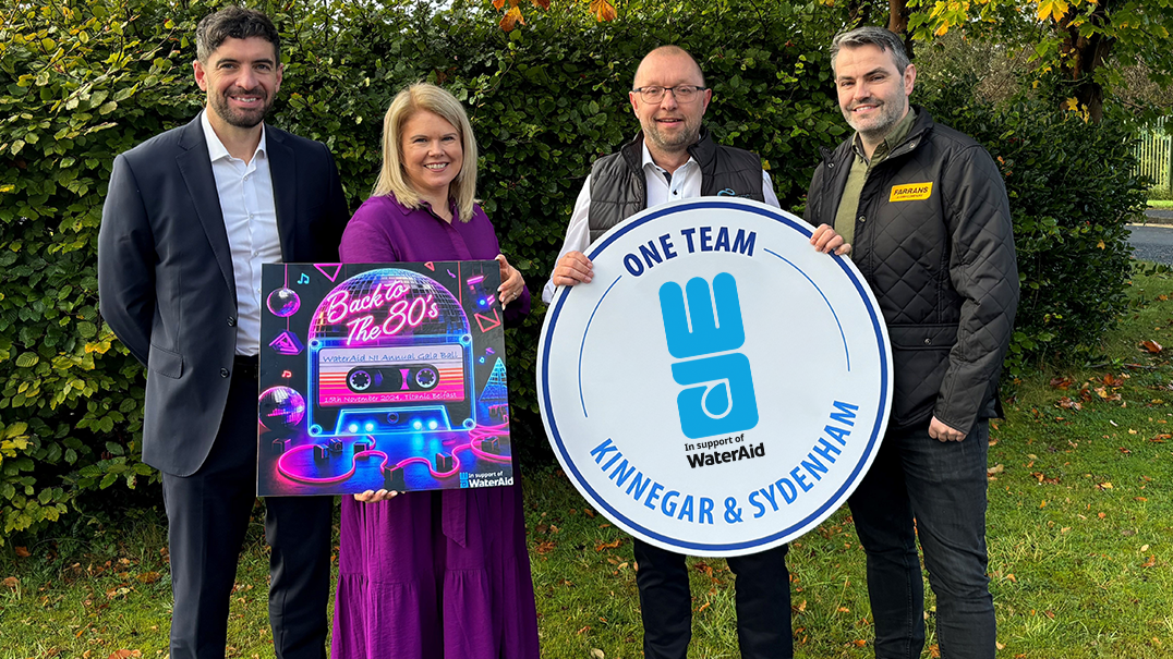 (L-R): Sam McManus AECOM, Sara Venning WaterAid NI President, Mark Geddis TES-CAW and Joe Cunningham from Farrans Construction.