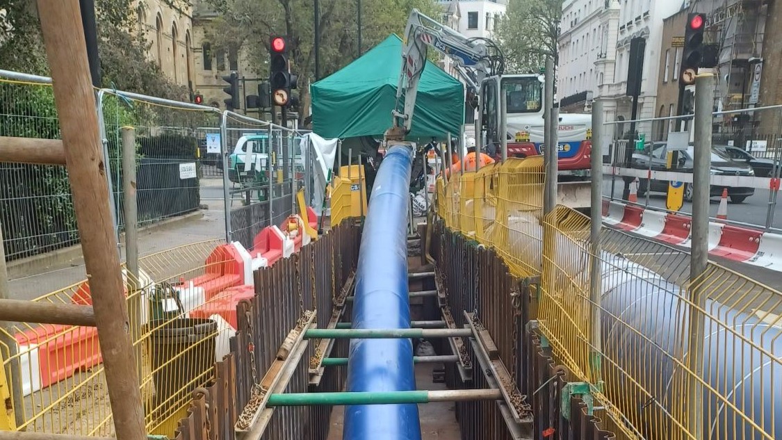 Sliplining on the Victoria Station Trunk Main Replacement in progress at Eaton Square, London