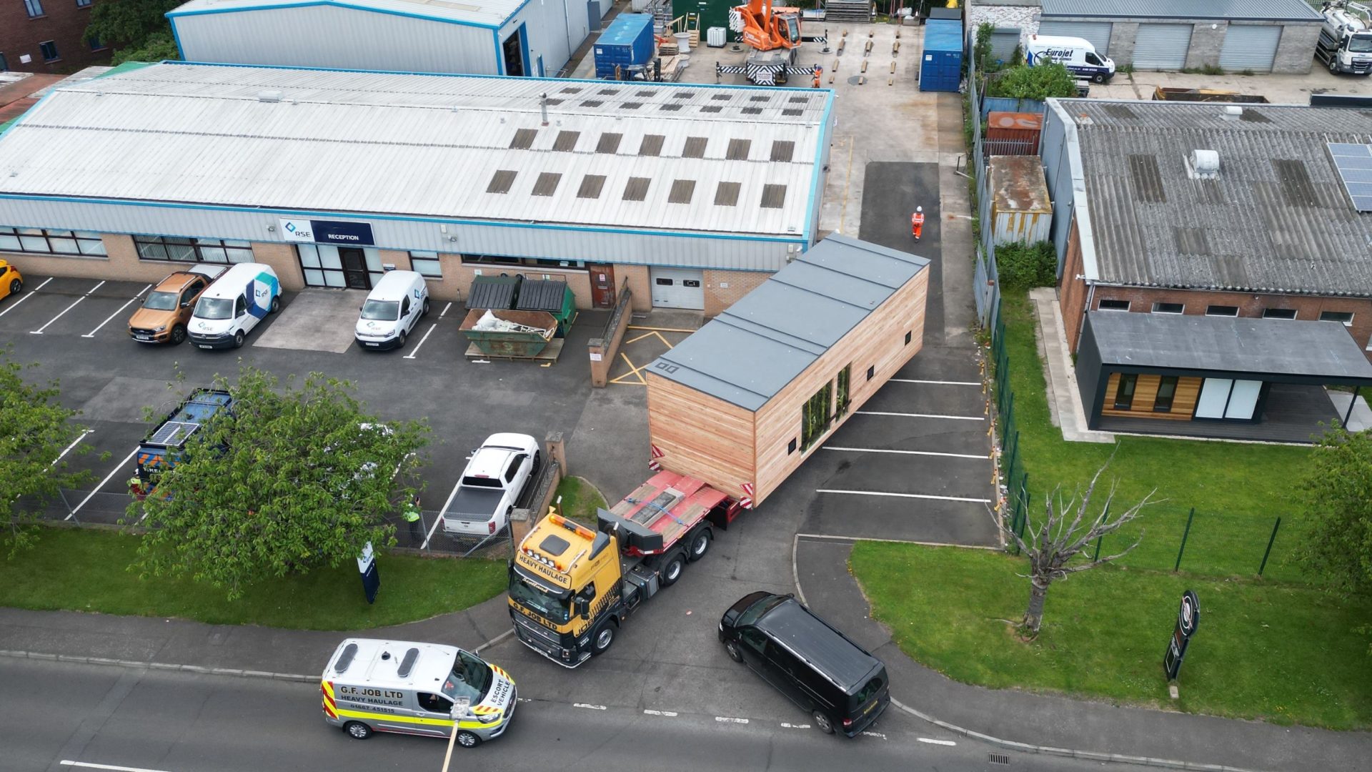 One of the timber kiosks arriving at RSE Dalgety Bay to undergo chemical dosing installation works