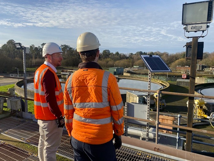 Peter Swallow MP and Dale Vokings looking at settlement tanks at Ascot STW