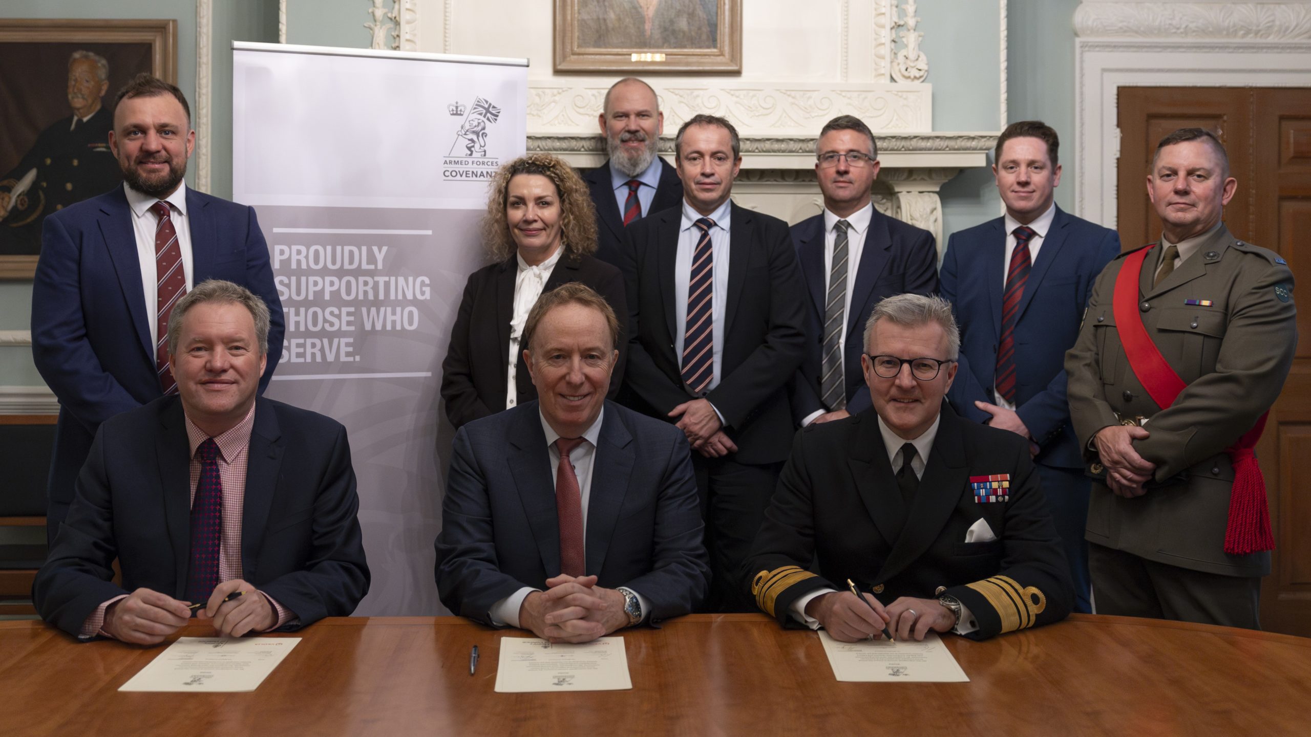 Gavin Graveson, Veolia Executive Vice President UK & Ireland, (c) Vice Admiral Phil Halley, (r) and Michael Green, CEO, Defence Infrastructure Organisation.